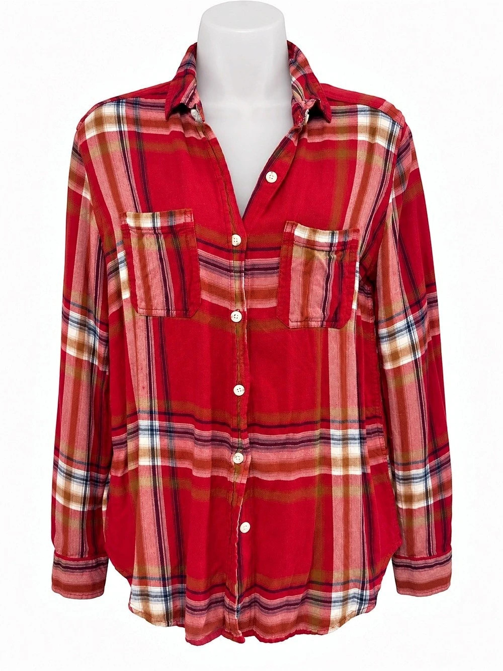 Mossimo Supply Co Red Plaid Boyfriend Fit Button Down Shirt Small